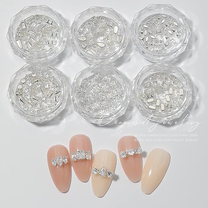 Silver Nail Charms Nail Art Zircon Metal Gem Sparkle Crystal Jewelry Diamonds for Nail Art Decorative Horse Eyes Water Drop Accessories Mini Flatback Nail Rhinestones Accessories