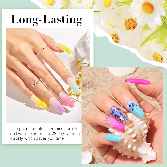 AZUREBEAUTY 170Pcs Dip Powder Nail Kit, 36 Color Neon Bright Blue Yellow with Dipping Powder Base/top Coat Activator Liquid Set & Removel Kit for French Nail Art Salon DIY Home