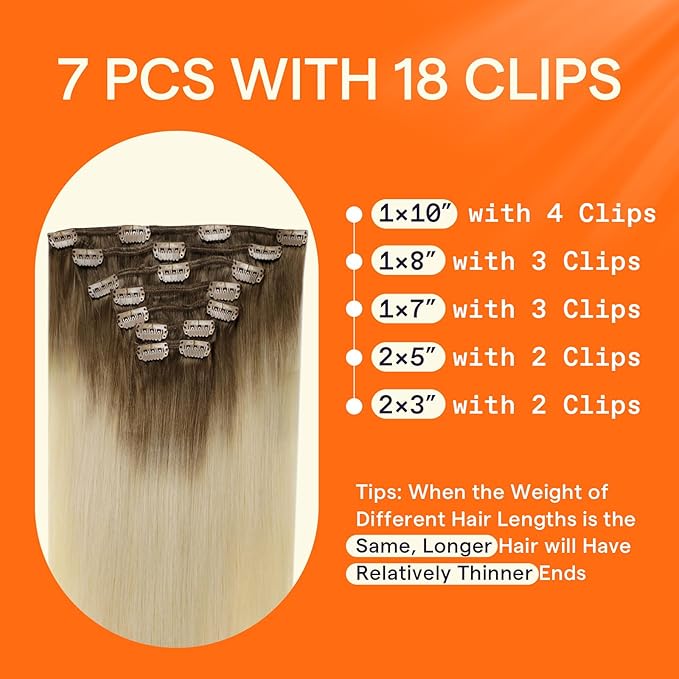 Full Shine Short Clip in Hair Extensions Blonde Real Human Hair Extensions Clip ins 12 Inch Ash Brown Balayage to Platinum Blonde Straight Remy Hair Extension Clip ins 7 Pcs