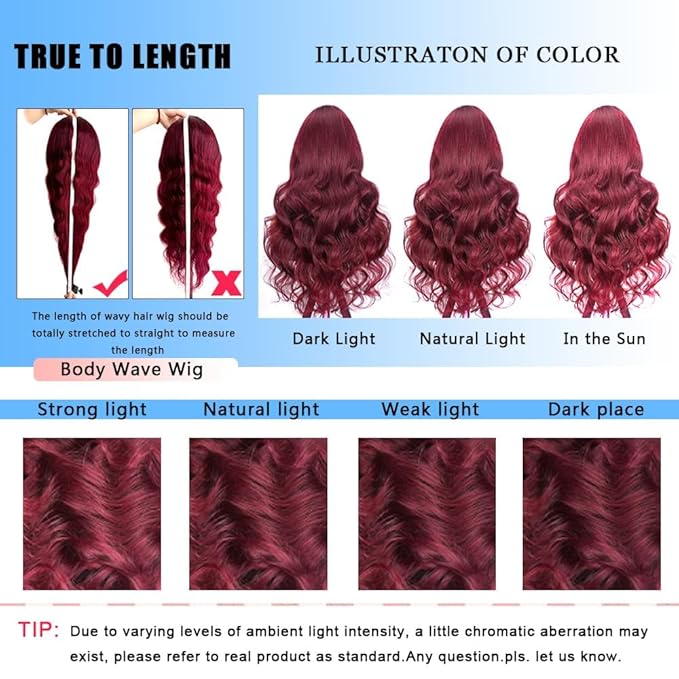 99J Burgundy Lace Front Wigs Human Hair Red Wig 20 Inch Burgundy Wig Human Hair 13x4 HD Body Wave Lace Front Wigs Human Hair 180 Density Pre Plucked Glueless Frontal Wigs Human Hair for Women