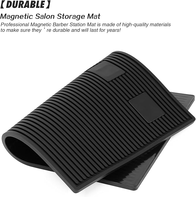 Magnetic Barber Station Mat for Clippers, Stripe Non-Slip Organizer, Professional Salon Barbershop Workstation Pads, Beauty Salon Tools(19" X 13" Black)