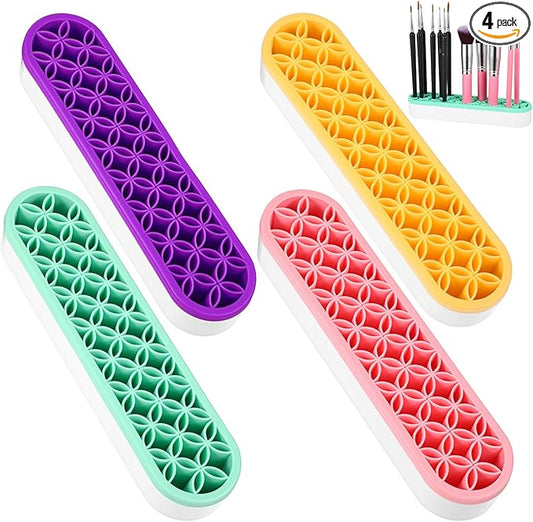 MAQUITA 4 Pcs Silicone Makeup Brush Holder Stand Multipurpose Cosmetic Travel Storage Box Painting Pen Brush Organizer Desktop Makeup Brush Drying Rack for Brush, Eyeliner Pencil Art (Multicolored)