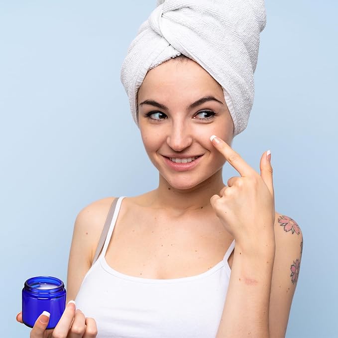 Norme 24 Pcs 4 oz Glass Jars with Lids Leakproof Round Airtight Empty Cosmetic Jars with Inner Liners Lid for Storing Lotions Powder Ointments Candle Making (Blue,Black)