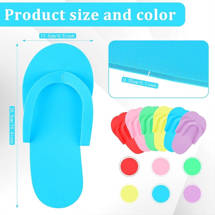 NICEMOVIC 72 Pairs Disposable Pedicure Slippers Foam Disposable Flip Flops Multi Color for Pedicure Sandals Bulk Pedicure Shoes for Women Salon Nail Spa Pedicure