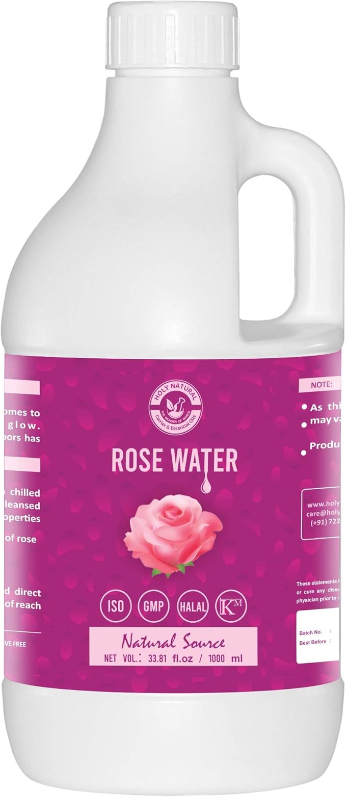 Holy Natural Rose Water (1000ml) for Face & Hair Toner Alcohol & Preservative Free