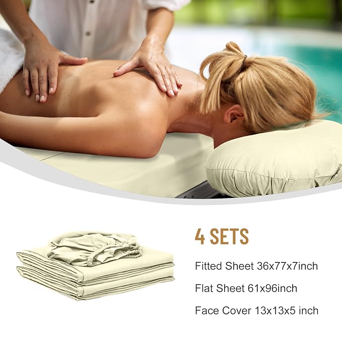 12 Pcs 4 Sets Premium Microfiber Massage Table Sheet Set, Include Massage Table Cover, Massage Fitted Sheet, Massage Face Rest Cover for Beauty Salon Spa Hair Salon (Natural)