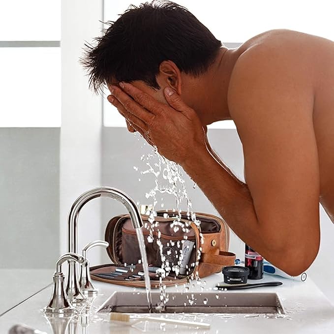 Elviros Toiletry Bag for Men, Large Travel Shaving Dopp Kit Water-resistant Bathroom Toiletries Organizer PU Leather Cosmetic Bags (Medium, Brown)