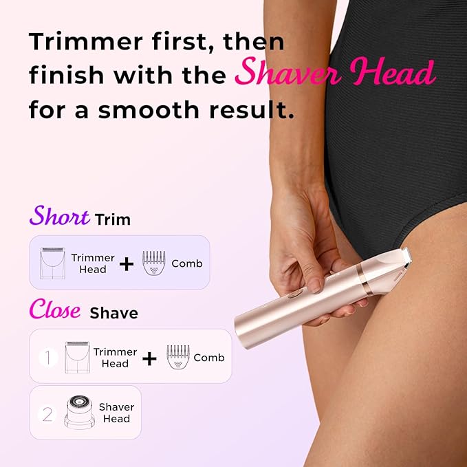 Bikini Trimmer for Women Pubic Hair: 2 in 1 Eletctric Razors for Women - Rechargeable Eletctric Shaver - IPX7 Waterproof Bikini Trimmer for Underarm Leg Arm Body (Rose Gold)