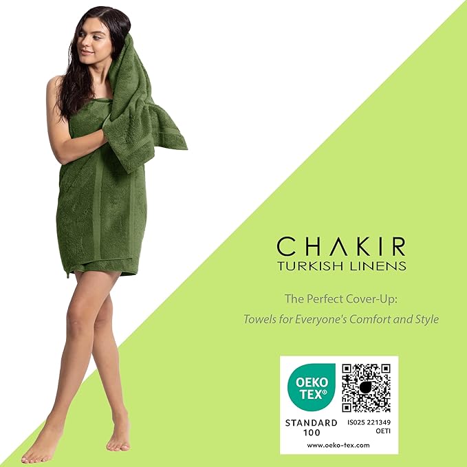 Chakir Turkish Linens Premium Cotton Absorbent Turkish Towels (Bath Towel - Set of 4, Moss)