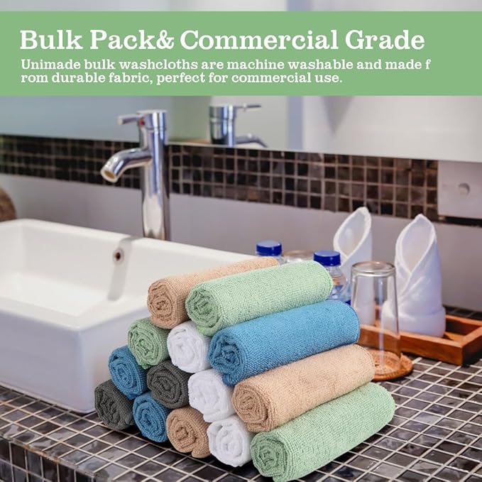 Washcloths Bulk 100 Pack Face Towel (12" x 12"), Highly Soft Wash Cloth and Hand Towels, Fast Drying Multi-Purpose Microfiber Cleansing Cloths for Bathroom, Hotel, Spa, and Salon - Multicolor