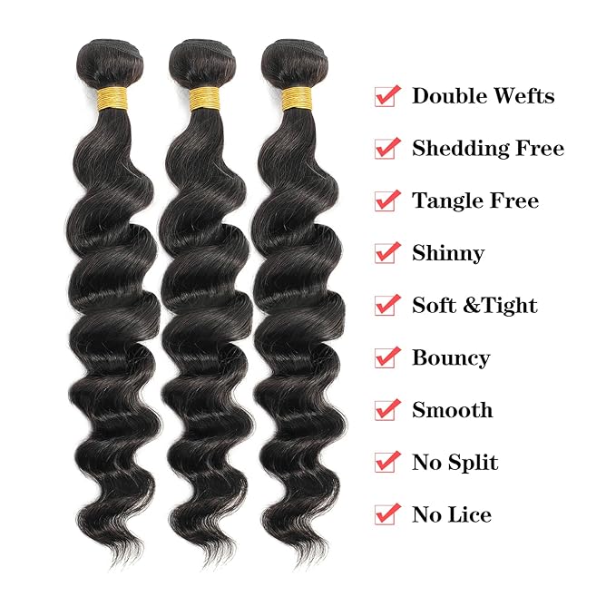 12A Human Hair 3 Bundles with 5x5 HD Lace Closure (18 20 22 +18) 100% Unprocessed Brazilian Virgin Remy Hair Loose Wave Human Hair Bundles with Closure Natural Color