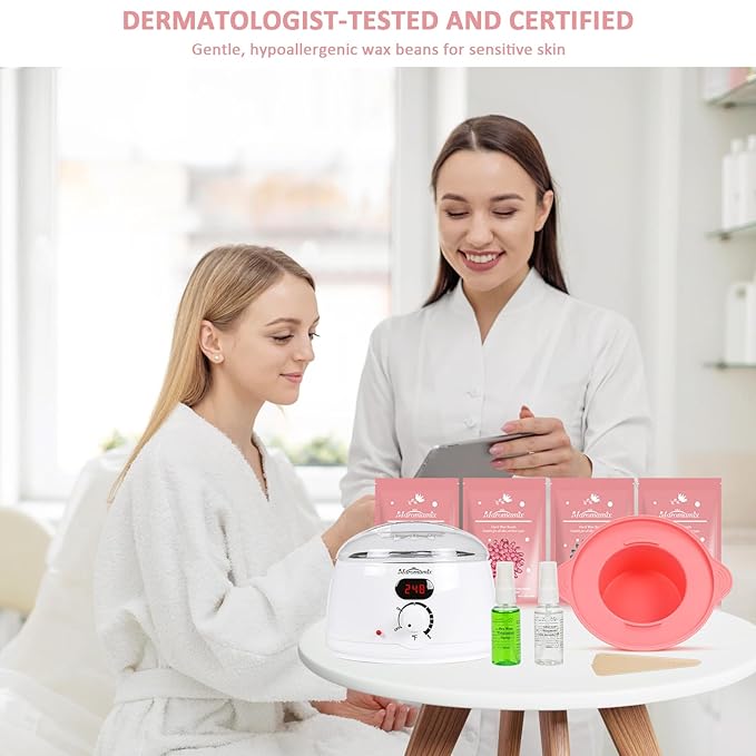 Waxing Kit for Women Men Digital Wax Warmer Hair Removal Machine with 4 Packs of Hard Wax Beads & Silicone Wax Pot for Legs, Face, Eyebrows, Bikini, Brazilian Full Body at Home Waxing Kit