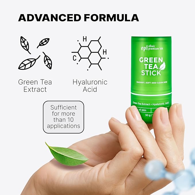 2-in-1 Green Tea Mask Stick - Blackhead Remover Mask & Hyaluronic Acid Moisturizer - Facial Deep Pore Cleanser - Face Masks for Skincare (2-pack, Tea Tree)