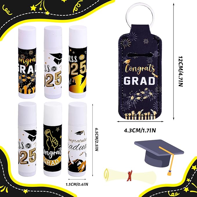 36 Pcs 2025 Graduation Gift Bulk Lip Balms Class of Graduation Party Favors Chapstick Holder Keychain and Lip Balms Set for Students Dry Chapped Lips Classmates Graduation Party