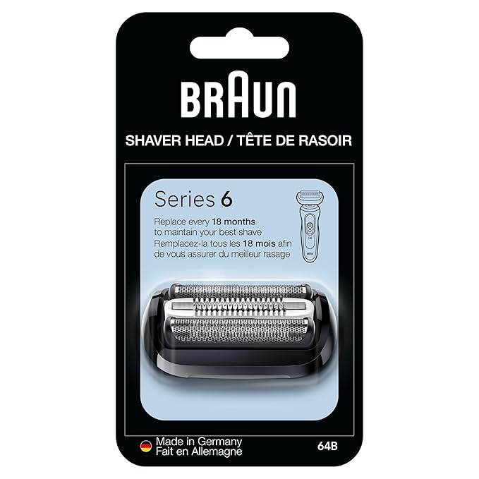 Braun Series 6 Electric Shaver Replacement Head with Sensitive Skinguard, Easily Attach Your Shaver Head, Compatible with New Generation Series 6 Shavers, 64B, Black