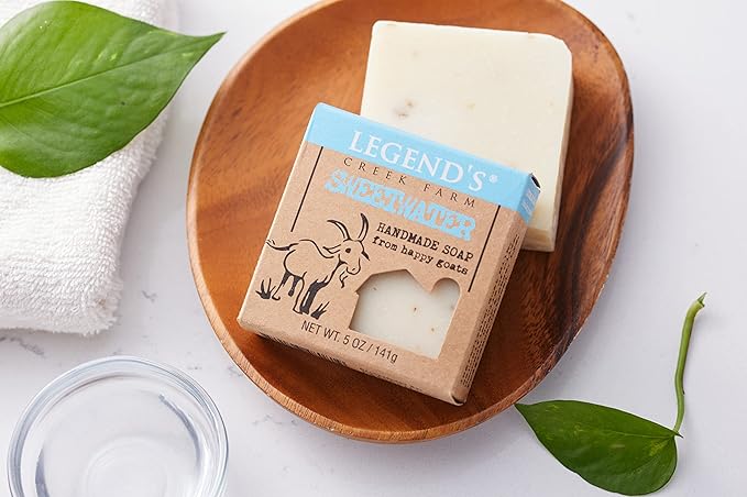 Legend's Creek Farm Goat Milk Soap - Cleansing Moisturizing Soap Bar for Hands and Body - 5 Oz Creamy Lather, Nourishing, Gentle Natural Soap for Sensitive Skin (Sweetwater, Pack of 2)