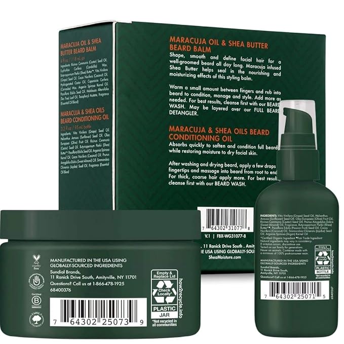 SheaMoisture Beard Oil & Beard Balm - Beard Kit for Men w/Maracuja & Fair Trade Organic Shea Butter, Dry Beard Oil, Softener & Conditioner (2 Piece Set)