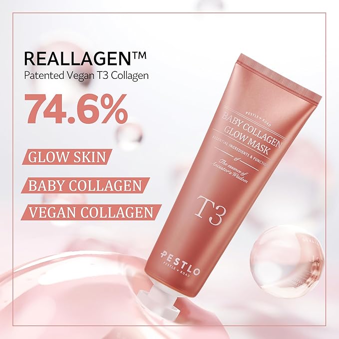 PESTLO Baby Collagen Glow Mask - Korean Peel Off Mask Skincare Infused with Reallagen/T3 Vegan Collagen, Aginon, Volufiline, for Elasticity, Firmness, Glass Skin, & Optional Overnight Use, 2.36 fl.oz