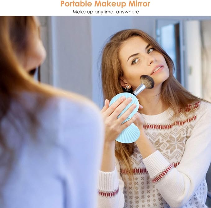 Compact Mirror, Travel Makeup Mirror, Mini Mirror for Purse, Handbag, 2-Sided 1X/2X Magnification Pocket Mirror, 3.5 inch Small Folding Portable Handheld Mirror (Round, No Light, Blue)