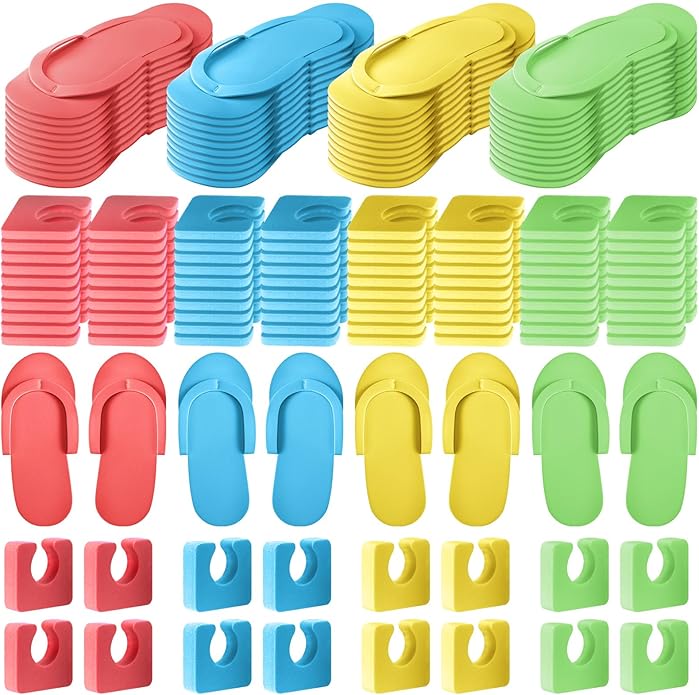 Suhine 120 Pairs Disposable Pedicure Slippers and Toe Separators Kit 40 Pairs Disposable Foam Flip Flops 80 Toe Separators for Women Nail Hotel Salon Spa Party