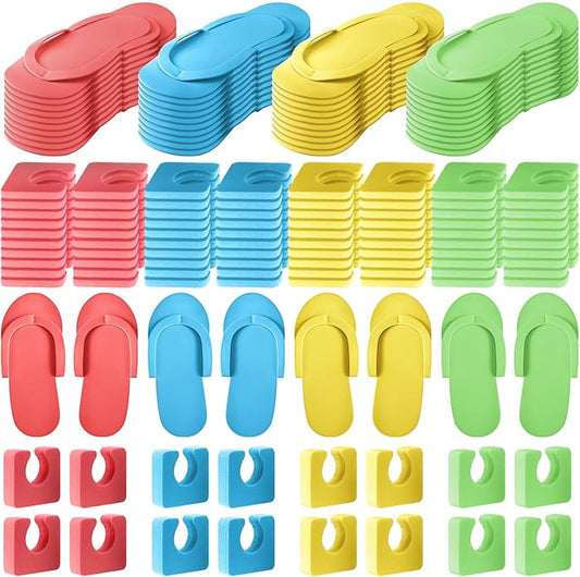 Suhine 120 Pairs Disposable Pedicure Slippers and Toe Separators Kit 40 Pairs Disposable Foam Flip Flops 80 Toe Separators for Women Nail Hotel Salon Spa Party