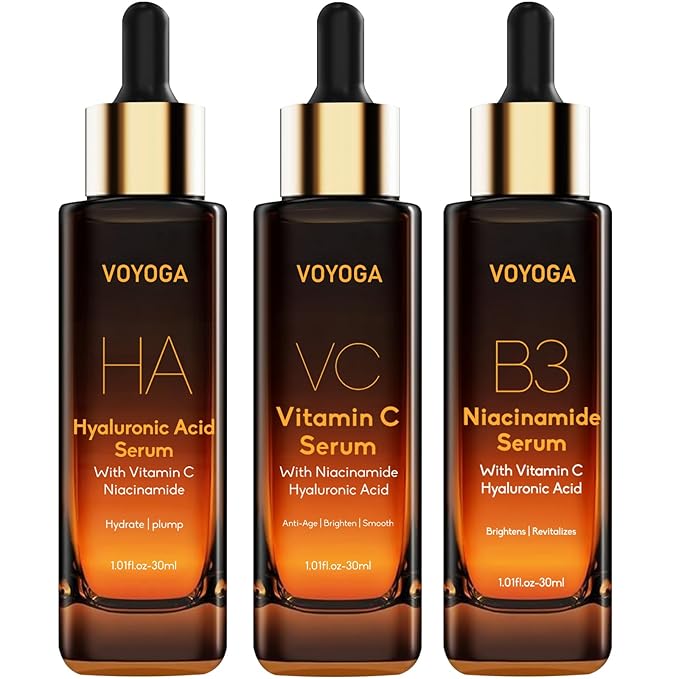 Hyaluronic Acid Face Serum,Vitamin C,Niacinamide Facial Serum,Facial Skin Care Set for Plumping,Anti-Aging/Wrinkle,Brightening,Ultra-Hydrating Hyluronic Acid Serum- Pack of 3,All Skin Type