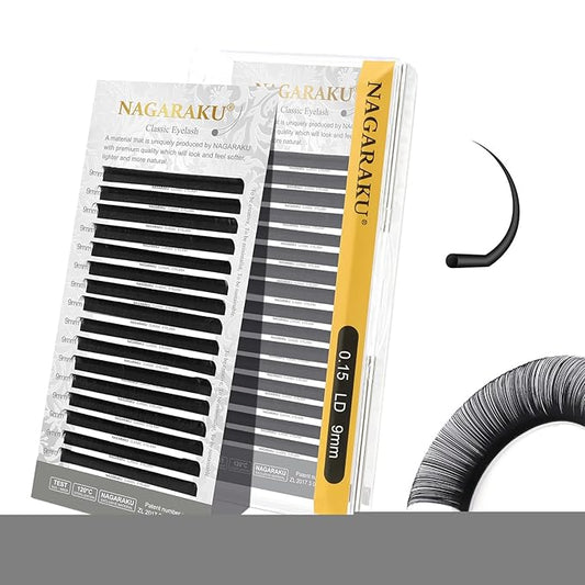 NAGARAKU Eyelash Extensions Individual Lashes Extensions Classic Lash Matte Black 16 Rows Soft Natural Matte Black Professional Beauty Salon Lashes Supplies - 0.15LD 9mm