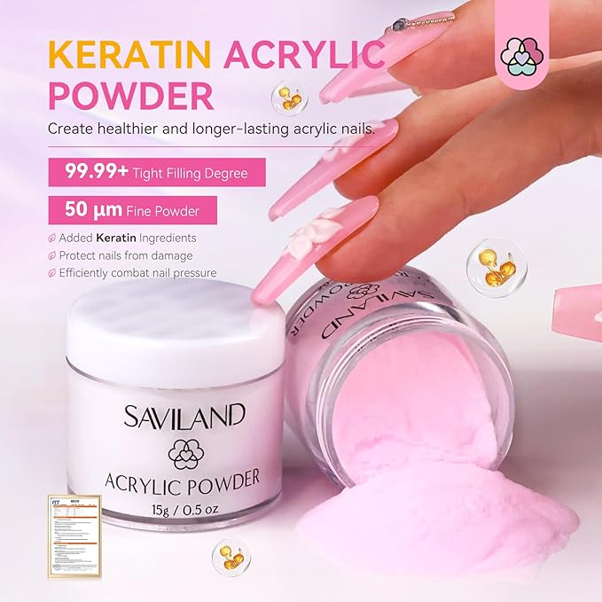 SAVILAND Acrylic Nail Kit with Drill: Professional Set for Beginners with Everything 30g Acrylic Powder & 50ml Monomer Liquid Nail Brush Files Forms Tools Extension Nail Kit Gift Home DIY Salon Nails