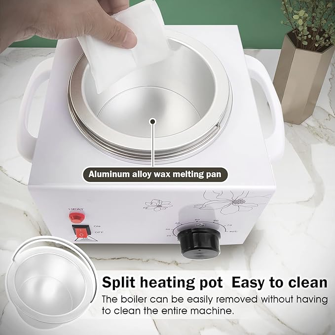 600ML Single Wax Warmer Machine Wax Pot for Hair Removal, Professional Electric Wax Heater with Adjustable Temperature Set for Women Men with 20PCS Wooden Wax Sticks