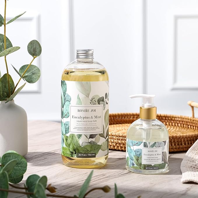 Eucalyptus & Mint Liquid Hand Soap Refills, Gentle & Moisturizing Formula, Natural Cruelty-Free Soap, Large 750 ML Bottles Bulk for Kitchen, Bathroom, and Dispensers (26 FL OZ, Pack of 3)