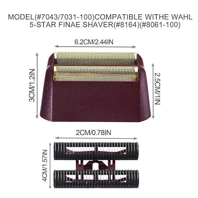 5 Star Series Finale Razor Replacement Foil and Bar Assembly Compatible with wahl Foil 7031-100,7043-100 Shave Replacement Head (red)