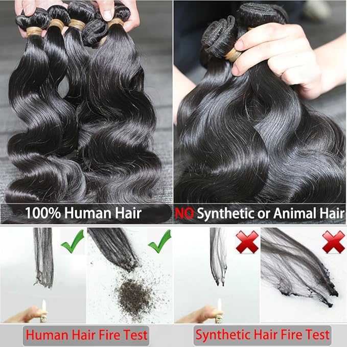 Human Hair Bundles With Closure Body Wave(14 16 18+5X5 Lace Closure 12Inch) Natural Black 3 Bundles Human Hair With 5X5 Hd Lace Closure 12A 100% Human Hair Extensions
