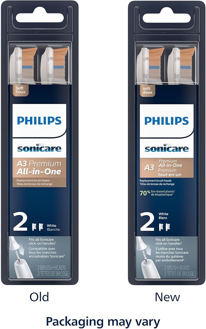 Philips Sonicare A3 Premium All-in-One, Genuine Replacement Toothbrush Heads, White, 2 Pack, HX9092/65