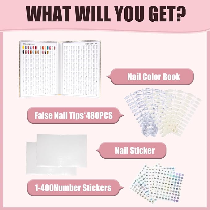 308 Colors Nail Swatches Book with 480 Nail Tips Nail Colors Book Professional Nail Display Chart Nail Gel Polish Practice Display Card Book for Nail Polish UV Gel,Nails Art Design