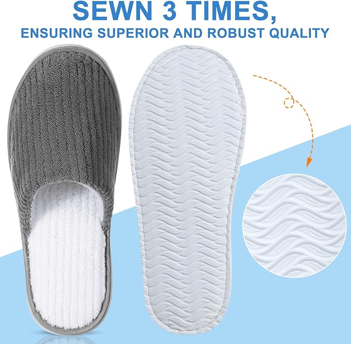 Panitay 20 Pairs Reusable Spa Slippers for Guests Washable House Slippers with Triple Layer Coral Fleece for Home Indoor Hotel Travel, Closed Toe
