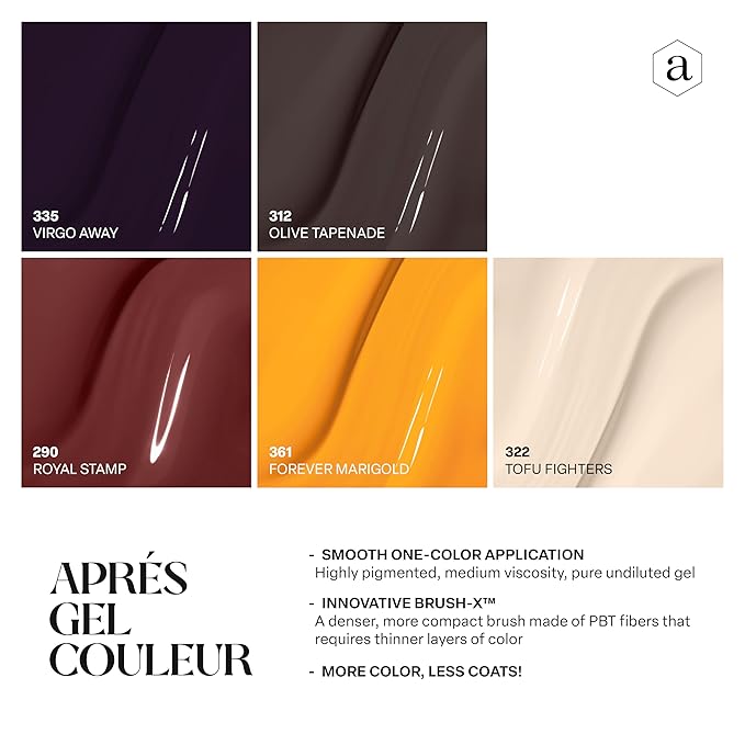 Apres Gel Couleur Combo Set, 5 Color Gel Nail Polish, Bright Nude Pastel Colors with Brush-X Nail Art Brush, 2024 Edition (Set 17)