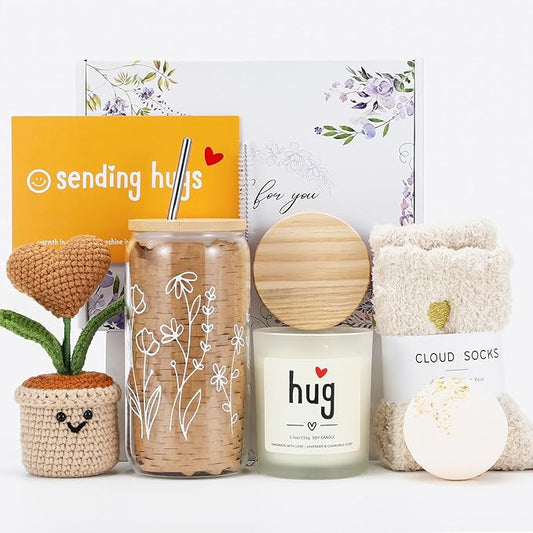 Get Well Gift Box for Women - Hugs & Healing Luxury Care Package for Her, Feel Better Soon Basket - Sympathy and After Surgery Recovery Gifts - Thinking of You