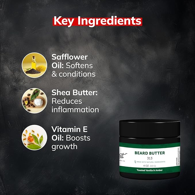 Detroit Grooming Co. Beard Butter for Men | Softens, Thickens & Hydrates with Safflower Oil & Shea Butter | 313 Scent, 4oz