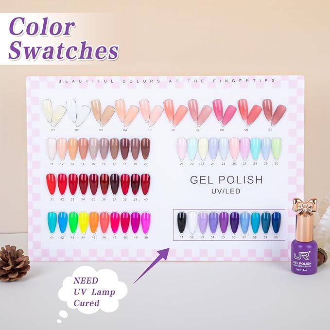 JR Violet Gel Nail Polish Set 10 Colors 0.4floz Butterfly Bottle Semi Cured Long Lasting Vegan Chip-Resistant Long-Lasting Soak off Gel Polish Gifts for Women F Model