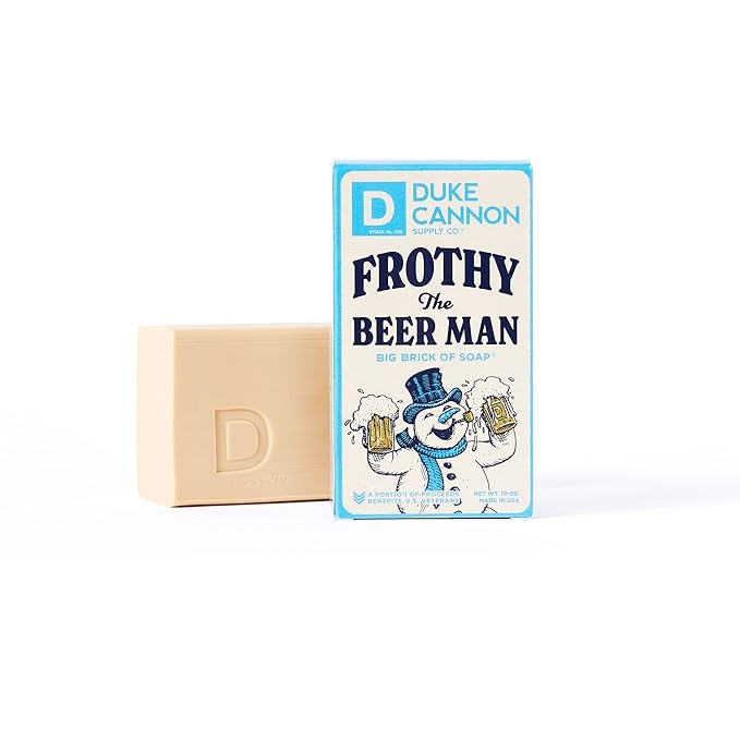 Duke Cannon Supply Co. Big Brick of Soap Bar for Men Holiday Edition | Frothy the Beer Man (Woodsy Sandalwood Scent) | Extra Large, Long-Lasting | Paraben & Cruelty-Free | Made in USA | 10 oz (1 Pack)