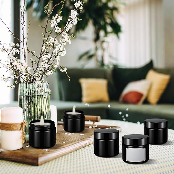 Domensi 72 Pcs 2 oz Glass Jars with Lids Travel Size Round Leakproof Empty Cosmetic Jars with Inner Liners Lid for Storing Makeup Lotions Face Cream Ointments Candle DIY Making (Deep Black)