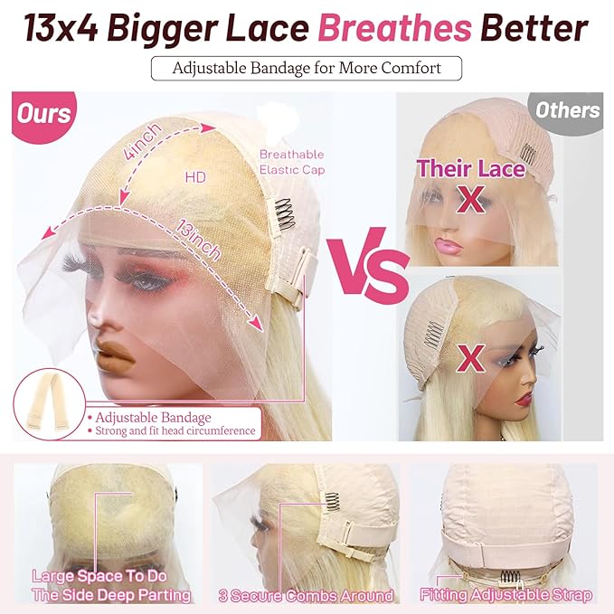 Blonde Lace Front Wigs Human Hair 13x4 180 Density Straight Lace Frontal Wig Human Hair Pre Plucked With Baby Hair HD Lace Front Wigs Human Hair For Women(10inch)