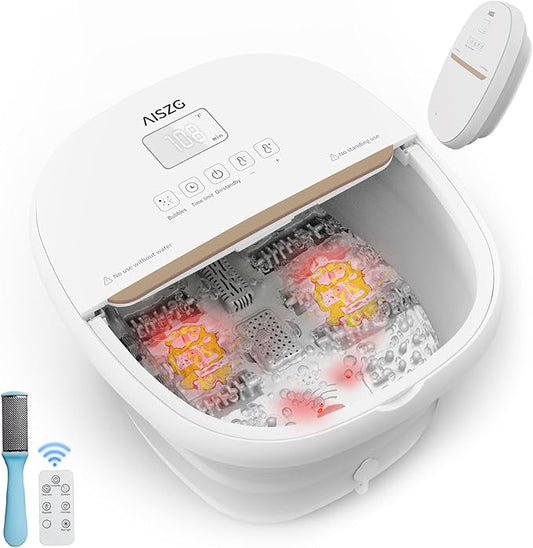 AISZG Collapsible Foot Spa Bath Massager with 6 Massage Rollers,Pedicure Foot Spa with Fast Heat and Massage,Foot Soaking Tub,Birthday Gifts for Women/Men/Mom/Her/Him, White