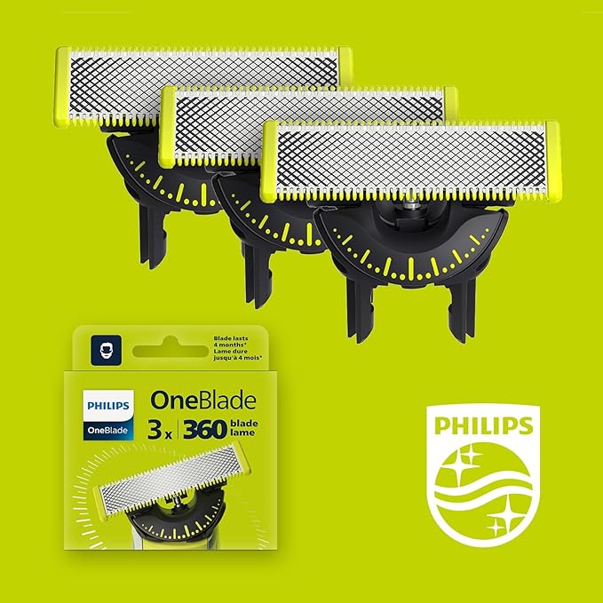 Genuine Philips OneBlade 360 Replacement Blades, For OneBlade Electric Shaver and Trimmer, 3 Pack, Model QP430/60