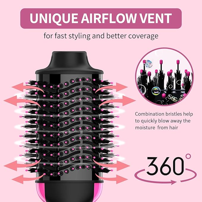 Hair Dryer Brush Blow Dryer in One Upgraded 4 in 1 Hair Dryer and Styler Volumizer with Negative Ion Anti-frizz Ceramic Titanium Barrel Hot Air Brush Hair Straightener Brush