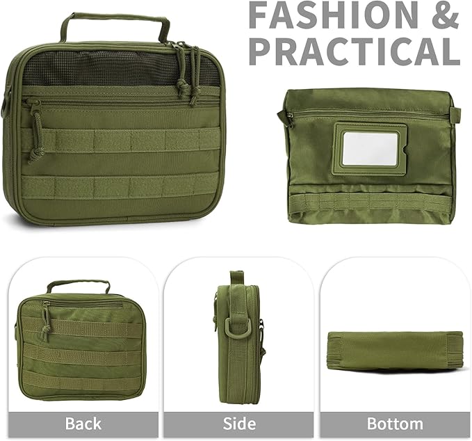 SMONT Mens Toiletry Travel Bag With Double Side full Open Design Travel Toiletry Organizer Dopp Kit Shaving Hygiene Bag Bathroom Hanging Toiletry Bag for Short Trips Tactical Toiletry Bag Army Green
