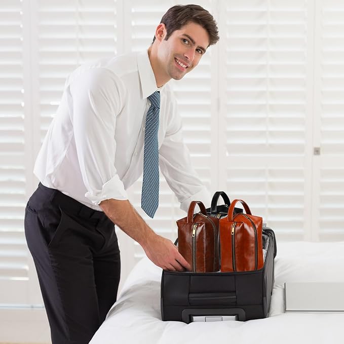 Hillban 10 Pcs Groomsmen Gift Leather Toiletry Bag for Men Travel Shaving Kit Bathroom Bag Make up Cosmetic Proposal Supplies for Wedding Favor Grooming Anniversary Boyfriend Father(Colored)