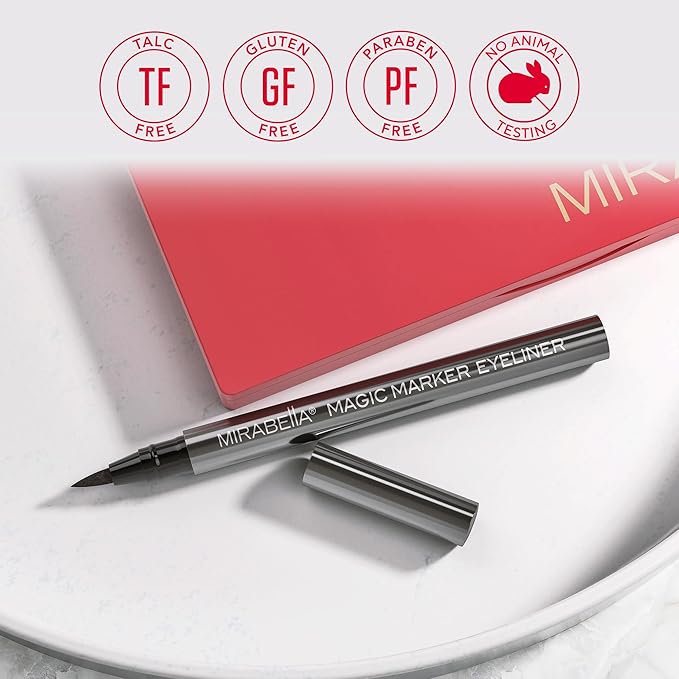 Mirabella Black Magic Marker Waterproof Liquid Eyeliner, Long-Lasting Smudge-Proof Matte Black Eyeliner with Felt Brush-Tip for Precise Controlled Application and Antioxidants Vitamin C and E
