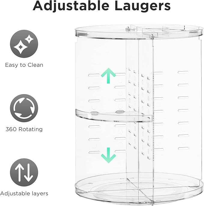 HBlife 360 Rotating Makeup Organizer Adjustable Carousel Large Capacity Revolving Perfume Organizer Skincare Organizers Cosmetic Storage Spinning Holder for Vanity, Clear