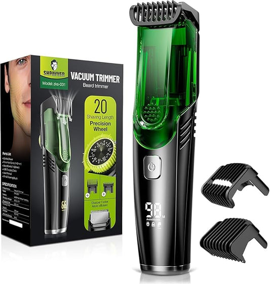 Electric Beard Trimmer for Men, Vacuum Beard Trimmer, Rechargeable Mustache Trimmer with Adjustable Length Comb, IPX6 Waterproof Built-in Electric Trimmer for Mustache and Stubble